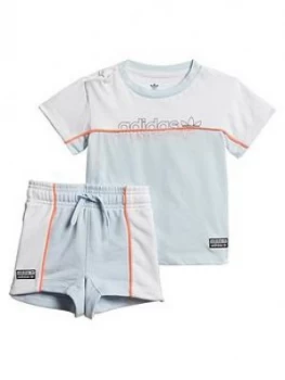 image of Boys, adidas Originals Infant Tee and Short Set - Light Blue White, Size 12-18 Months