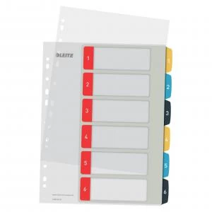 image of Leitz Cosy 1-6 Printable Index - PP 6 coloured tabs printed 1-6 - A4