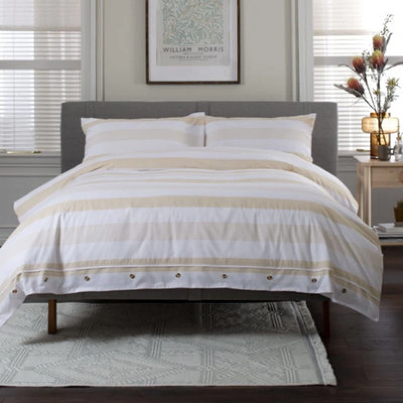 Image of The Lyndon Company Next Level 100% Duvet Cover Set with Cuff Detailing in Beige Size: Super King Beige Unisex Super King