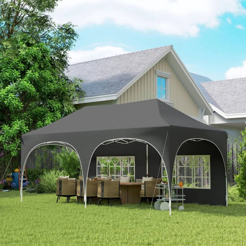 Image of Outsunny 3 x 6m Pop Up Gazebo with Sides, Peak Top Garden Party Tent Marquee, Grey 84C-732V00CG