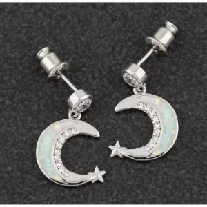 Image of Opalescent Moon Star Platinum Plated Earrings