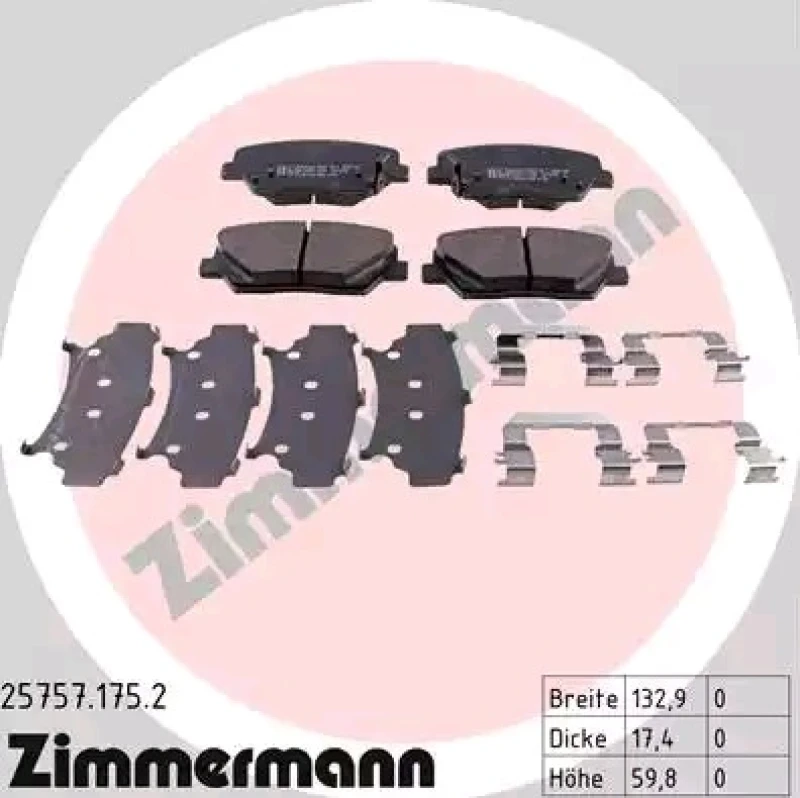 Image of ZIMMERMANN 25757.175.2 Brake pad set Front Axle, with acoustic wear warning, Photo corresponds to scope of supply Brake Pad Set,disc brake (402)