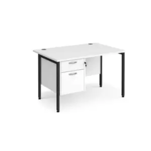 Image of Office Desk Rectangular Desk 1200mm With Pedestal White Top With Black Frame 800mm Depth Maestro 25 MH12P2KWH