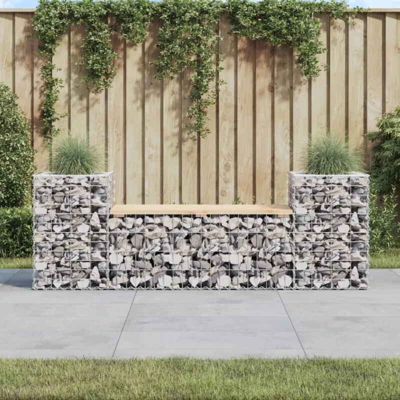 Image of vidaXL Garden Bench Gabion Design 183x41x60.5cm Solid Wood Pine, Brown 834387