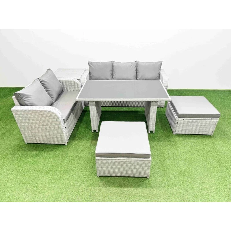 Image of Fimous Garden Furniture Set with Rectangular Table 2 Big Stool Side Table in Light Grey Light Grey Unisex