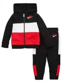 Image of Nike Sportswear Air Toddler Boys Full Zip Hooded Tracksuit Jogger Set - Black/Red