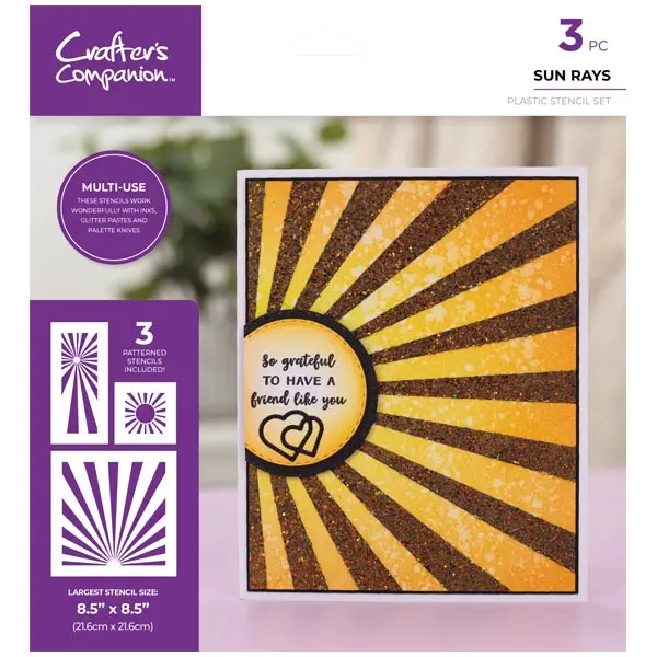 image of Crafter's Companion Pattern Stencil Set Sun Rays Background Set of 3 Assorted Sizes