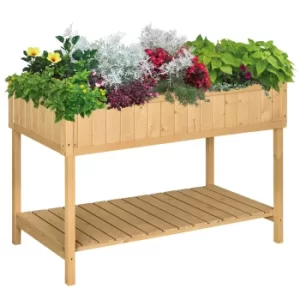 Image of Outsunny Fir Wood Raised Rectangular 8 Compartment Plant Stand Oak Tone