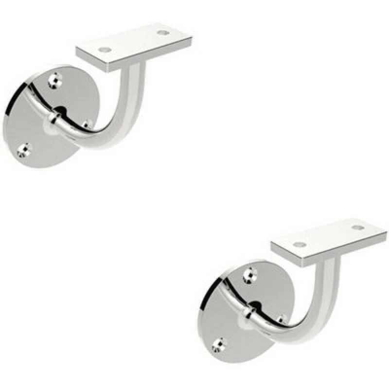 Image of Loops 2x Handrail Bannister Bracket Wall Support 62mm Projection Polished Steel Metallics unisex