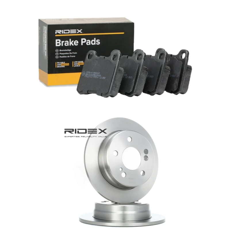 Image of RIDEX 3405B3329 Brake disc and pads set Rear Axle, Brake Disc Type: Solid, not prepared for wear warning indicator Brake Set,disc brakes (3405)