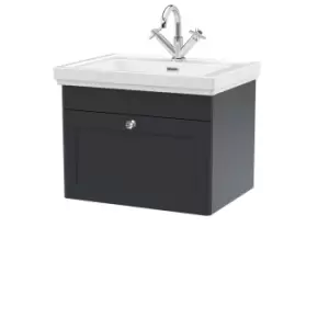 image of Nuie Classique 600mm Wall Hung 1-drawer Unit & Basin 1 Tap Hole - Satin Anthracite