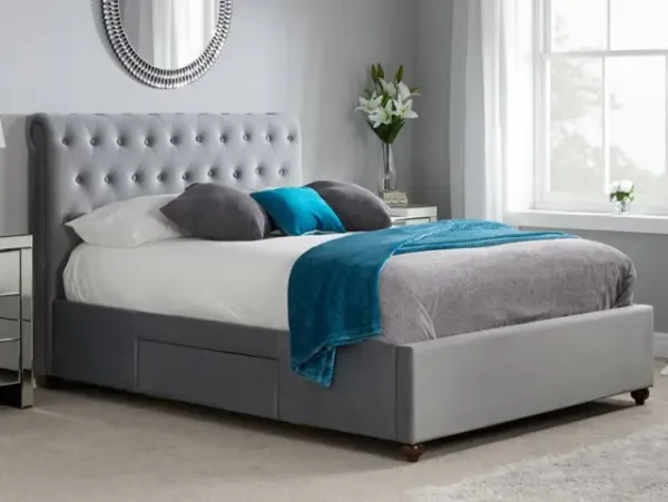 image of Birlea Marlow 4ft6 Double Grey Fabric 2 Drawer Bed Frame