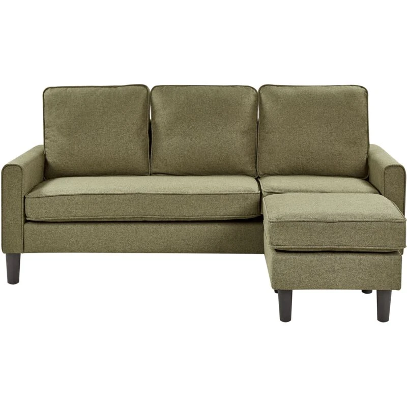 Image of Beliani Sofa 3 Seater Avesta Fabric Olive Green With Ottoman