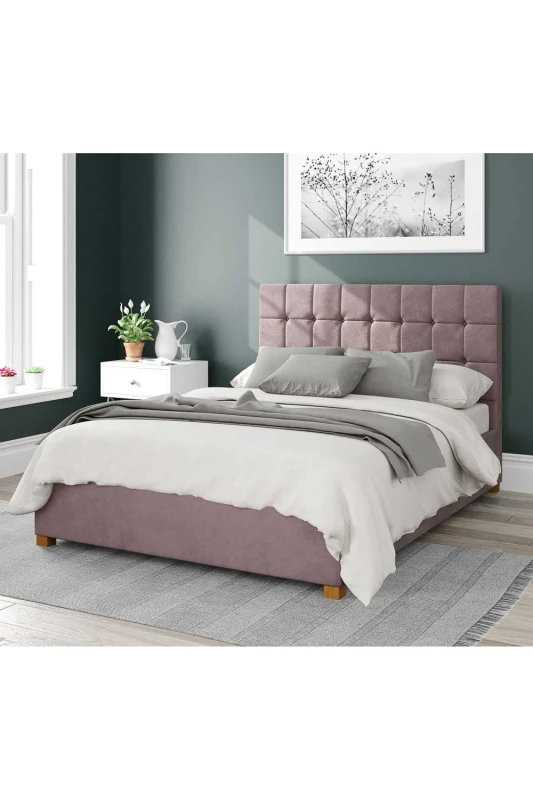 Image of Aspire Aspire Sinatra Upholstered Ottoman Storage Bed, Plush Velvet Fabric in Rose Size: Double Rose Double Unisex 5057632188939
