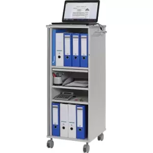 Image of Office and media caddy, with 4 compartments, 1 extendable countertop, light grey