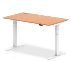 Image of Trexus Sit Stand Desk With Cable Ports White Legs 1400x800mm Oak Ref