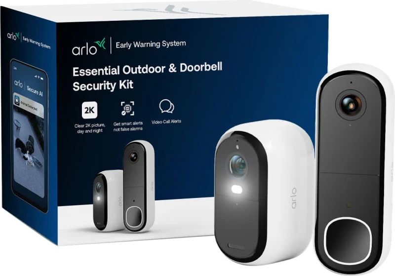 Image of Arlo Essential E3 OUTDOOR 2K + DOORBELL HD Smart Home Security Camera - White
