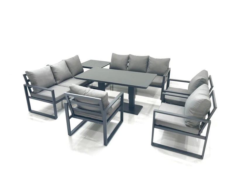 Image of Fimous Garden Sofa Set Aluminium Furniture Rising Dining Tabe Set with 3 Chair Side Table Dark Grey Dark Grey Unisex