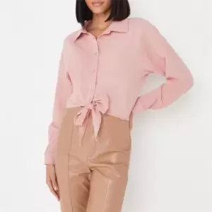 Missguided Tall Crinkle Tie Front Shirt - Pink