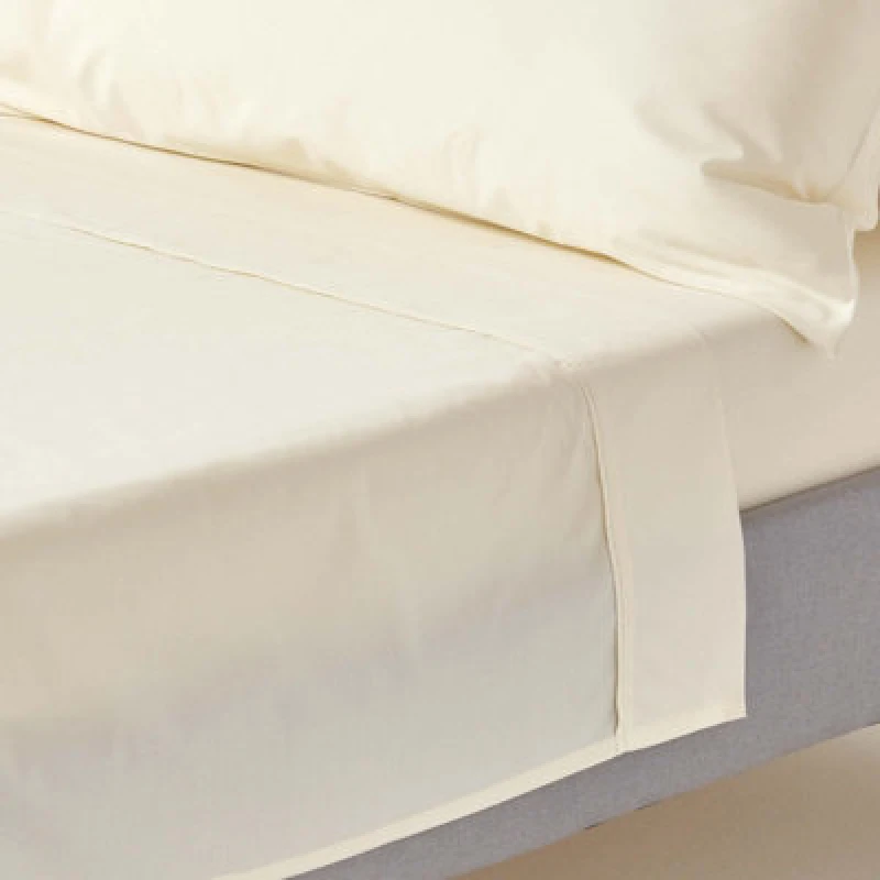 Image of Homescapes Cream Egyptian Cotton Flat Sheet 200 Tc, Double