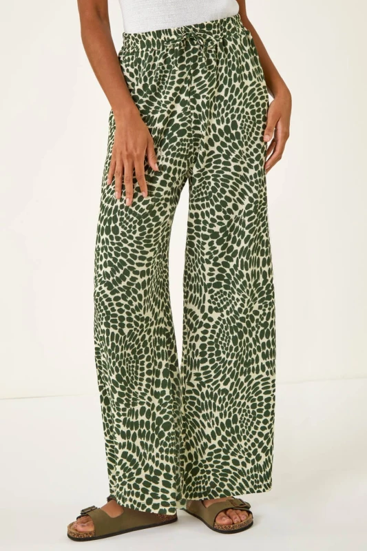 Image of Roman Womens Abstract Wide Leg Trouser in Khaki Size: 12 Khaki Female 12