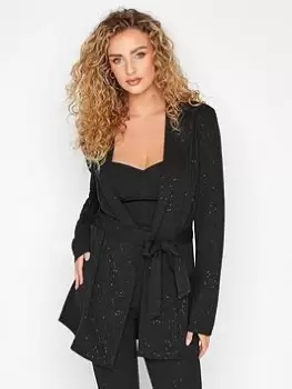 image of Long Tall Sally Black Glitter Blazer, Black, Size 10, Women