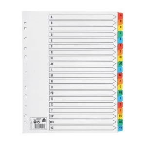 image of 5 Star Office Maxi Index Extra wide 150gsm Card with Coloured Mylar Tabs A Z A4 White