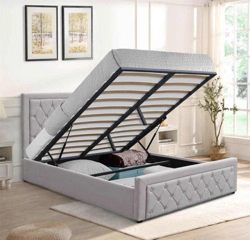 Image of KOSY KOALA KOSY KOALA Ottoman Storage Gaslift Bed 4ft Small Double Grey Velvet Bedroom Furniture Grey One Size Unisex 5061055343813