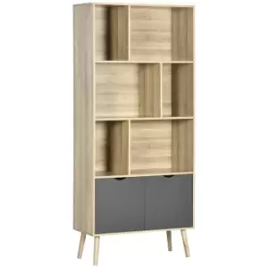 Image of HOMCOM Modern Bookcase with Bottom Cabinet and 6 Open Shelves, Freestanding Bookshelf for Study Living Room Home Office, Natural and Dark Grey