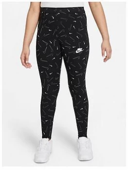 Image of Nike NSW Girls Favourite All Over Print Leggings - Black/White, Size S, Women