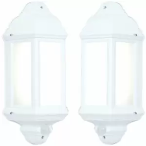 Image of Loops - 2 pack IP44 Outdoor Wall Light Matt White Traditional Lantern pir Motion Lamp