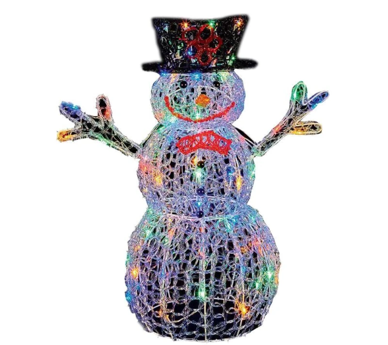 Image of 76cm Light up Acrylic Christmas Snowman with 88 Multi-Coloured LEDs