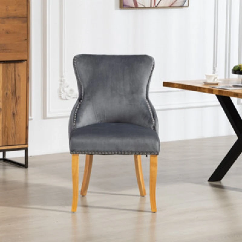 Image of Orvino Velvet Fabric Dining Chairs - Set Of 2 - Grey