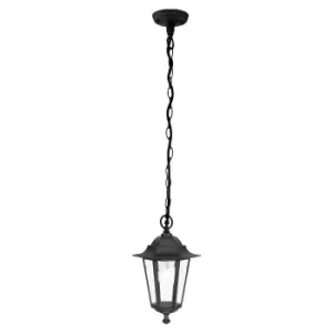 Image of IP44 Outdoor Pendant Light Black Aluminium Lantern & Chain 1 x 60W E27 Bulb