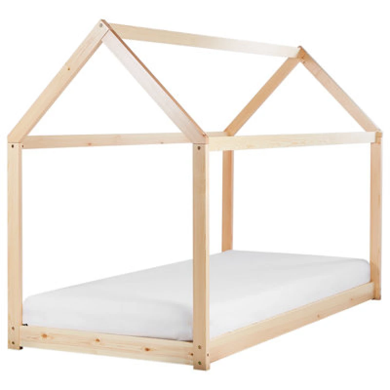 Image of Beliani Kids Bed House Pine Wood Tosse 90 X 200 Cm (Eu Single) Light Brown
