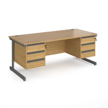 Image of Office Desk Rectangular Desk 1800mm With Double Pedestal Oak Top With Graphite Frame 800mm Depth Contract 25 CC18S33-G-O