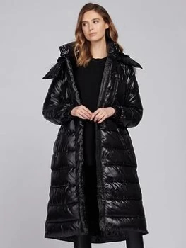Image of Barbour International Platinum Mercury Faux Fur Longline Quilted Coat - Black, Size 10, Women