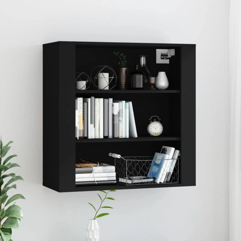 Image of Vidaxl Wall Cabinet Home Living Room Furniture Floating Shelf Wall Unit Hanging Storage Cabinet Floating TV Unit Black Engineered Wood, Black 816593