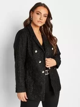 image of Yours Boucle Blazer Black Lurex, Black, Size 14, Women