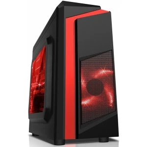 image of CiT F3 Black Micro-ATX Case With 12cm Red LED Fan & Red Stripe