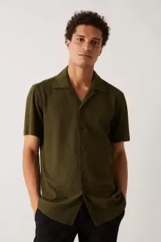 image of Mens Slim Fit Khaki Jersey Rib Revere Shirt