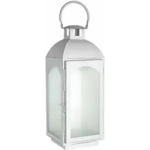 Image of Small Mild Steel Lantern White Wash Finish Frosted Glass Detail Small Size Display Pillar Candle 16 x 45 x 17 - Premier Housewares