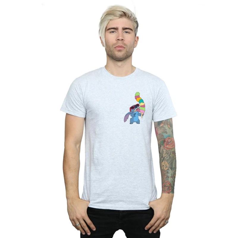 Image of Disney Men Lilo And Stitch Ice Cream T-Shirt in Grey Size: Small Grey S Male 5059568252395