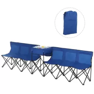 image of Outsunny 6 Seat Camping Bench Folding Portable Outdoor With Cooler Bag Blue