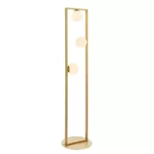 Image of 1410mm Brushed Gold Geometric 3 Light Floor Lamp & Glass Opal Sphere Shades