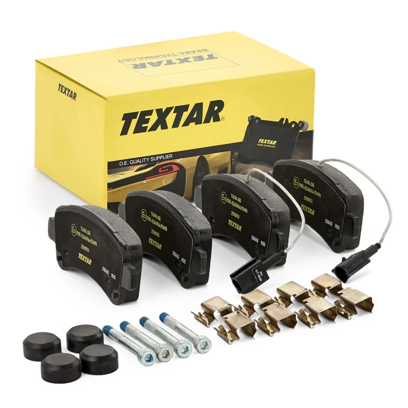 Image of TEXTAR 2598701 Brake pad set Q+ incl. wear warning contact, with accessories, with brake caliper screws Brake Pad Set,disc brake (402)