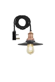 Image of Brooklyn Flat Pendant, 8 Inch, Pewter, Copper Holder With Plug