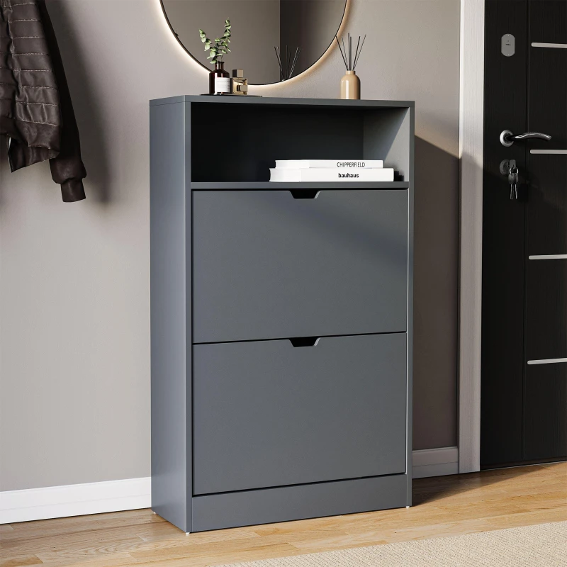 Image of Lassic Vida Designs 2 Drawer Shoe Cabinet With Shelf Grey unisex 2 Drawer