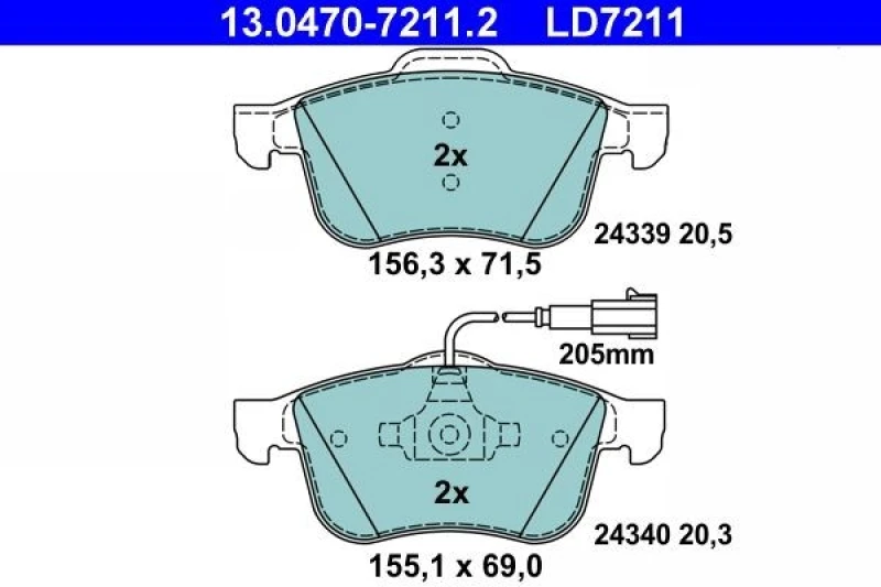 Image of ATE 13.0470-7211.2 Brake pad set incl. wear warning contact Brake Pad Set,disc brake (402)