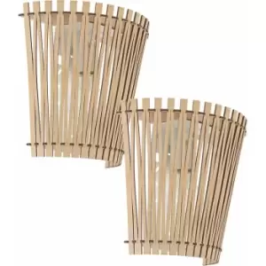 image of Loops - 2 pack Wall Light Colour White Shade Maple Wood Fencing Surround Bulb E27 1x60W